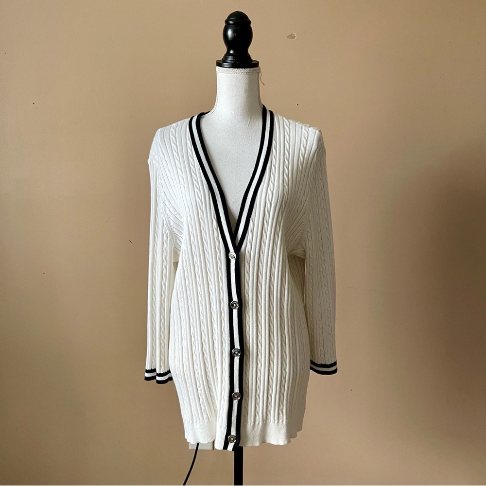 CHAPS | Cream Cable Knit Cardigan Sweater Sz 2X
